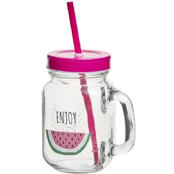 Bocal à anse avec paille décor pastèque^Gifi Online