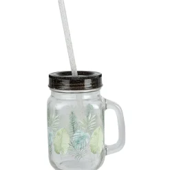 Bocal à anse avec paille motif exotique^Gifi Sale