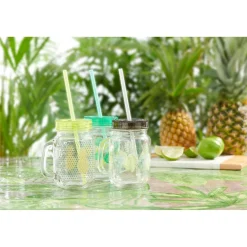 Bocal à anse avec paille motif exotique^Gifi Sale