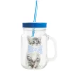 Bocal à paille avec anse et couvercle motif chat bleu et blanc^Gifi Online