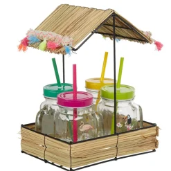 Bocal à paille et couvercle style tropical avec support x4^Gifi