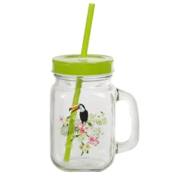 Bocal à paille et couvercle style tropical avec support x4^Gifi
