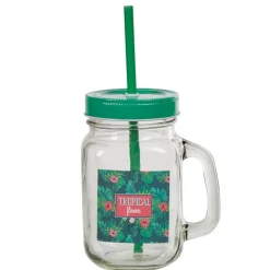 Bocal à paille et couvercle style tropical avec support x4^Gifi