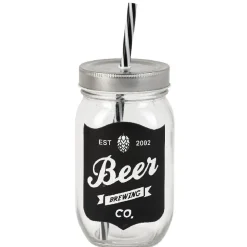 Bocal à paille x4 ardoise et support en bois^Gifi