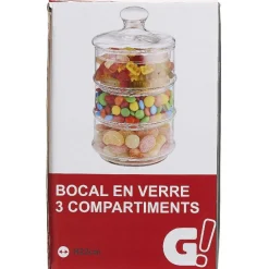 Bocal bonbonnière 3 compartiments en verre transparent^Gifi Online