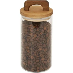 Bocal de conservation 800ml en verre avec couvercle en bois Ø9,5xH14cm^Gifi Hot