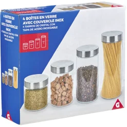 Bocal en verre avec couvercle inox - Lot de 4^Gifi Clearance
