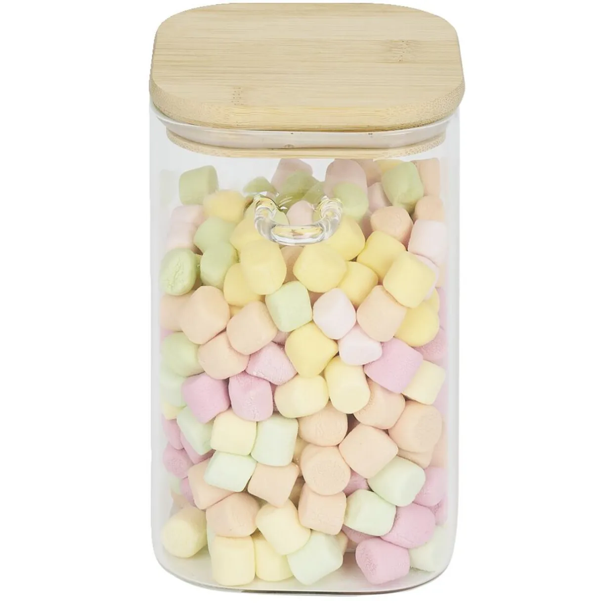 Bocal en verre transparent 1L avec couvercle et cuillère en bambou^Gifi