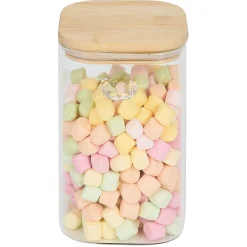 Bocal en verre transparent 1L avec couvercle et cuillère en bambou^Gifi