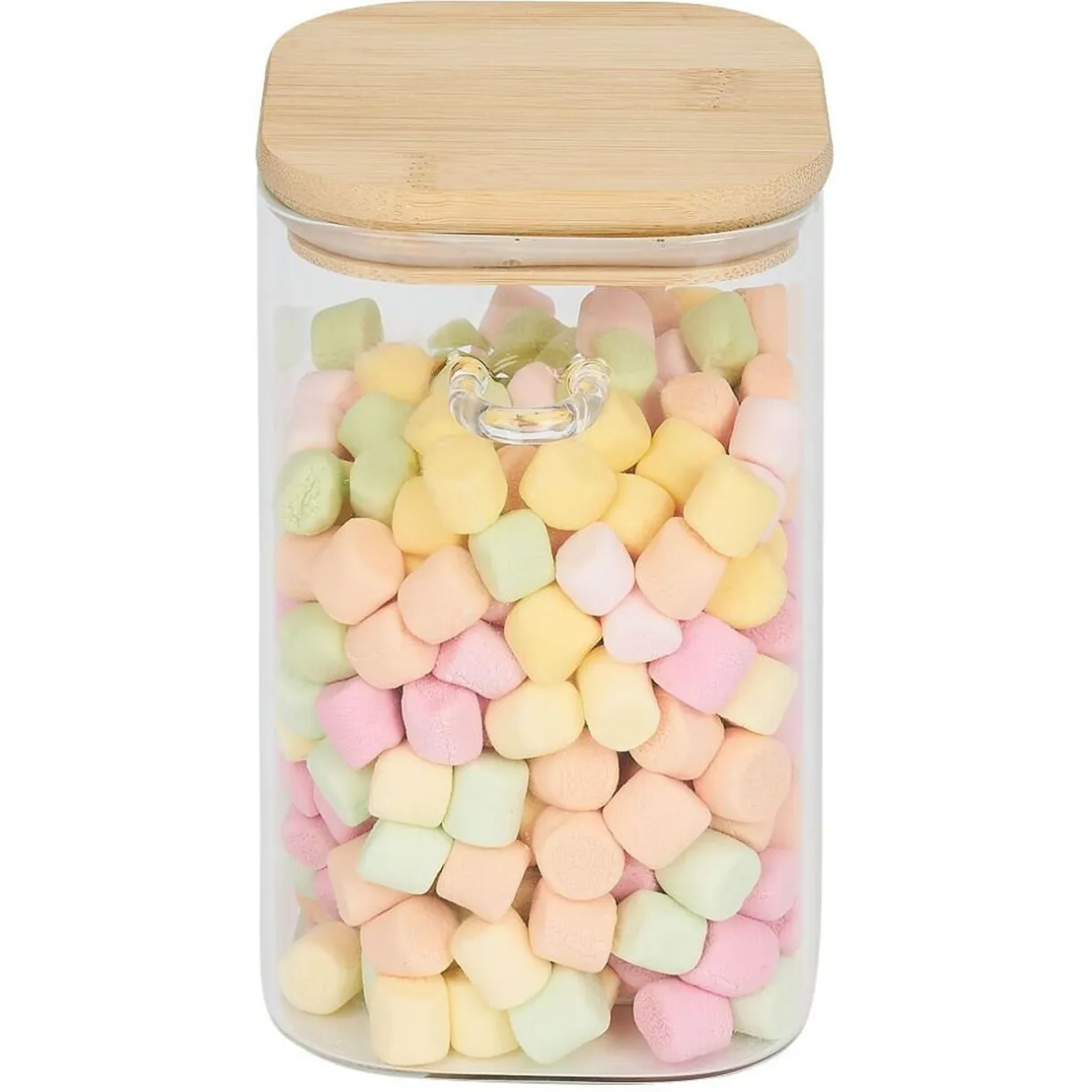 Bocal en verre transparent 1L avec couvercle et cuillère en bambou^Gifi