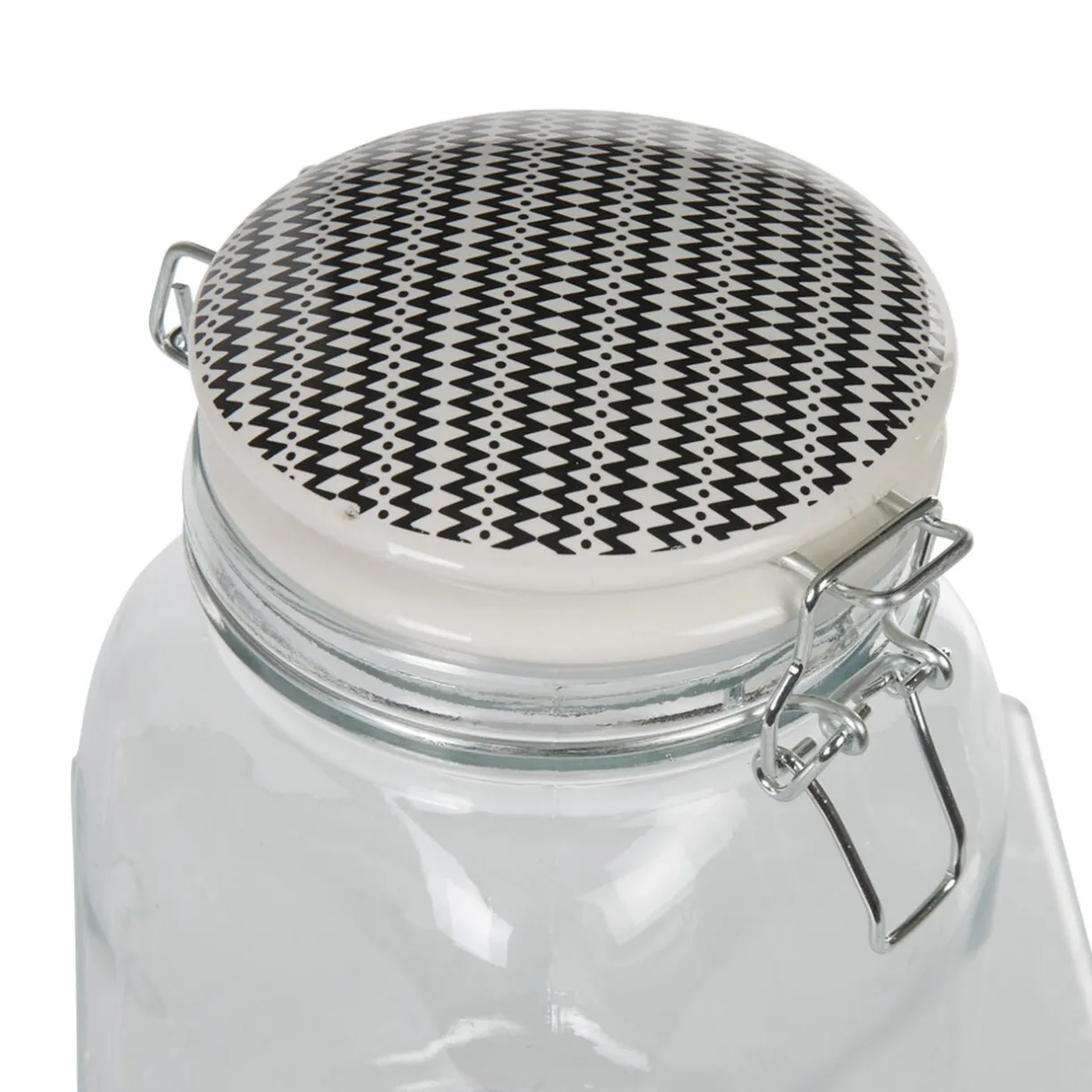 Bocal hermétique carré verre couvercle motif ethnique 1,5 L^Gifi Clearance