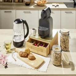 Bocal hermétique rond transparent avec couvercle en bambou H16,5 cm^Gifi