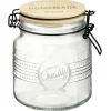 Bocal hermétique rond transparent avec couvercle en bambou H14,5 cm^Gifi Clearance