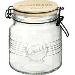 Bocal hermétique rond transparent avec couvercle en bambou H14,5 cm^Gifi Clearance