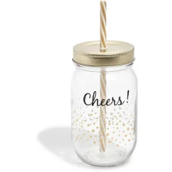 Bocal paille pois doré couvercle doré 