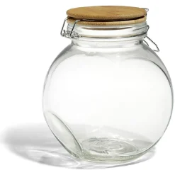 Bocal verre transparent 1,6L avec couvercle bambou et clip en fer^Gifi Discount