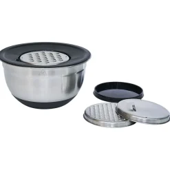 Bol à mixer inox avec base silicone et 3 râpes Ø22xH11,2cm^Gifi Hot