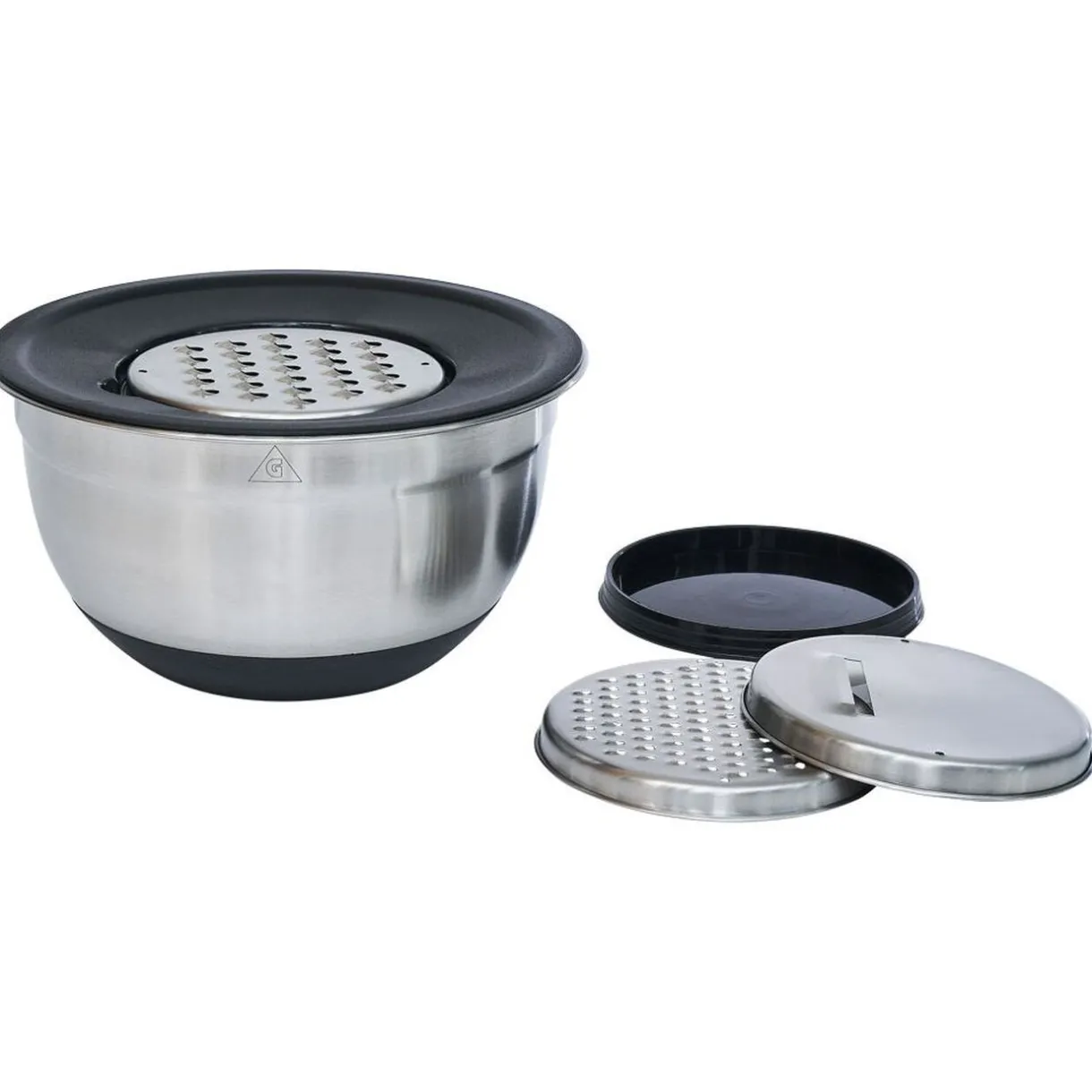 Bol à mixer inox avec base silicone et 3 râpes Ø22xH11,2cm^Gifi Hot