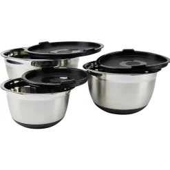 Bol à mixer inox avec couvercle et anse antidérapante silicone noir x3^Gifi Discount