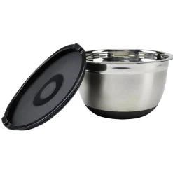 Bol à mixer inox avec couvercle et anse antidérapante silicone noir x3^Gifi Discount