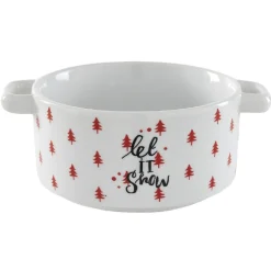 Bol à soupe blanc motif sapin rouge inscription Let it snow^Gifi Online