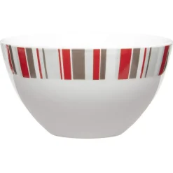 Bol blanc décor taupe et rouge^Gifi Discount