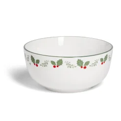 Bol en porcelaine blanc bord vert avec motif feuillage houx Ø13xH6,5cm^Gifi Discount