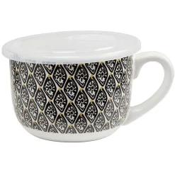 Bol jumbo blanc à motif ethnique jaune et noir couvercle transparent^Gifi Online