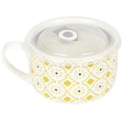 Bol jumbo soupe avec couvercle en porcelaine blanc motif jaune^Gifi Online