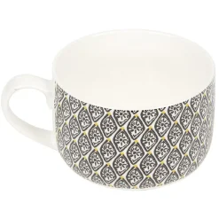 Bol jumbo soupe avec couvercle en porcelaine blanc motif noir^Gifi Sale