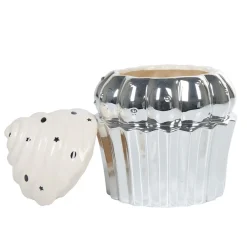 Bonbonnière cupcake gris argenté avec couvercle blanc^Gifi Sale