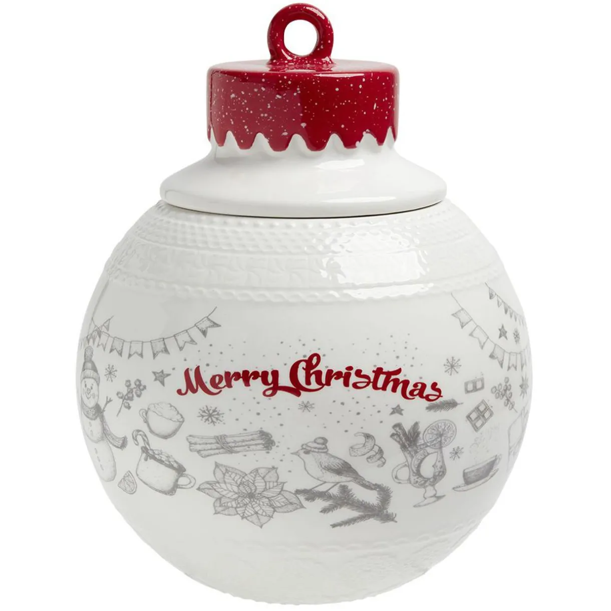 Bonbonnière en céramique décor Noël rouge blanc^Gifi Discount