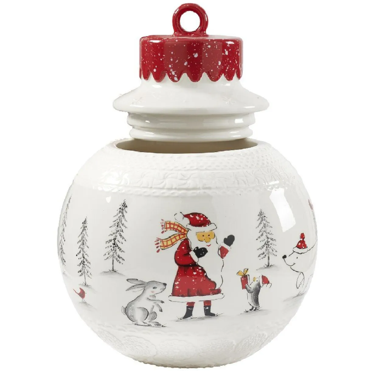 Bonbonnière forme boule de Noël blanche et rouge^Gifi Discount