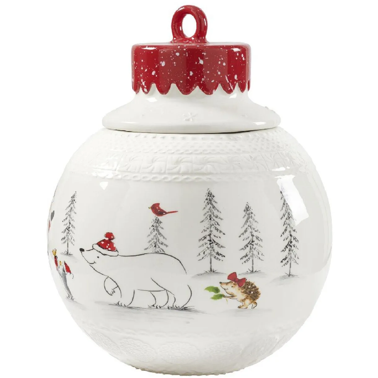 Bonbonnière forme boule de Noël blanche et rouge^Gifi Discount