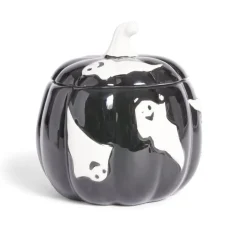 Bonbonnière Halloween 1L citrouille noire fantômes blancs Ø13,5xH15,8cm^Gifi Outlet