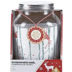 Bonbonnière Noël rennes verre cordelette rouge et blanc 3 L^Gifi Clearance