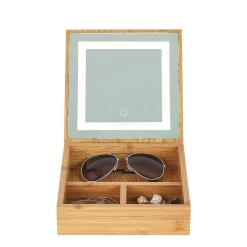 Hot Gifi Boîte à bijoux avec miroir à led en bambou