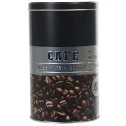 Boîte à café ronde en métal décorée noir^Gifi Discount