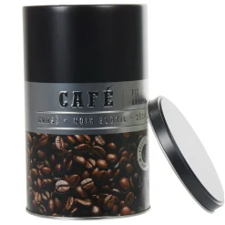 Boîte à café ronde en métal décorée noir^Gifi Discount
