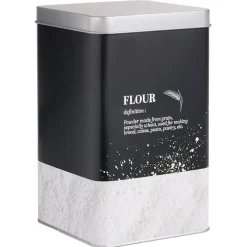Boîte à farine en métal noir design flour - 10,7x10,7xH.17,5cm^Gifi Sale
