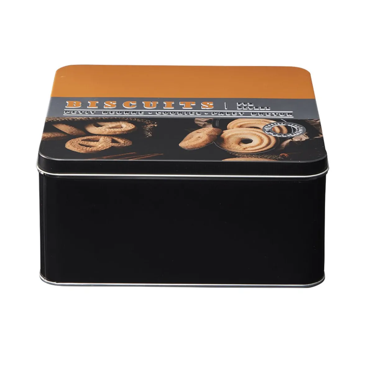 Boîte à gâteaux carrée en métal décorée marron^Gifi Hot