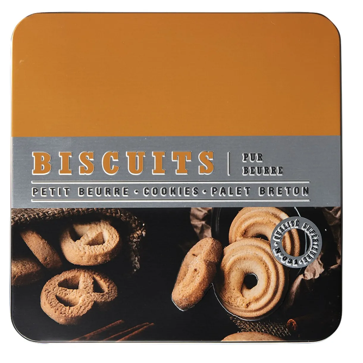 Boîte à gâteaux carrée en métal décorée marron^Gifi Hot