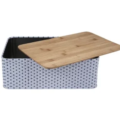 Boîte à pain métal design géométrique et couvercle bambou^Gifi Clearance