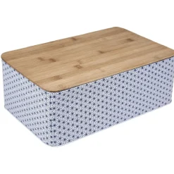 Boîte à pain métal design géométrique et couvercle bambou^Gifi Clearance