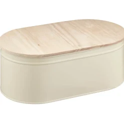 Boîte à pain ovales en métal et bambou beige naturel^Gifi