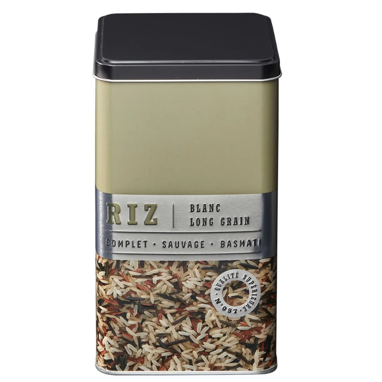 Boîte à riz carrée en métal décorée beige^Gifi Sale