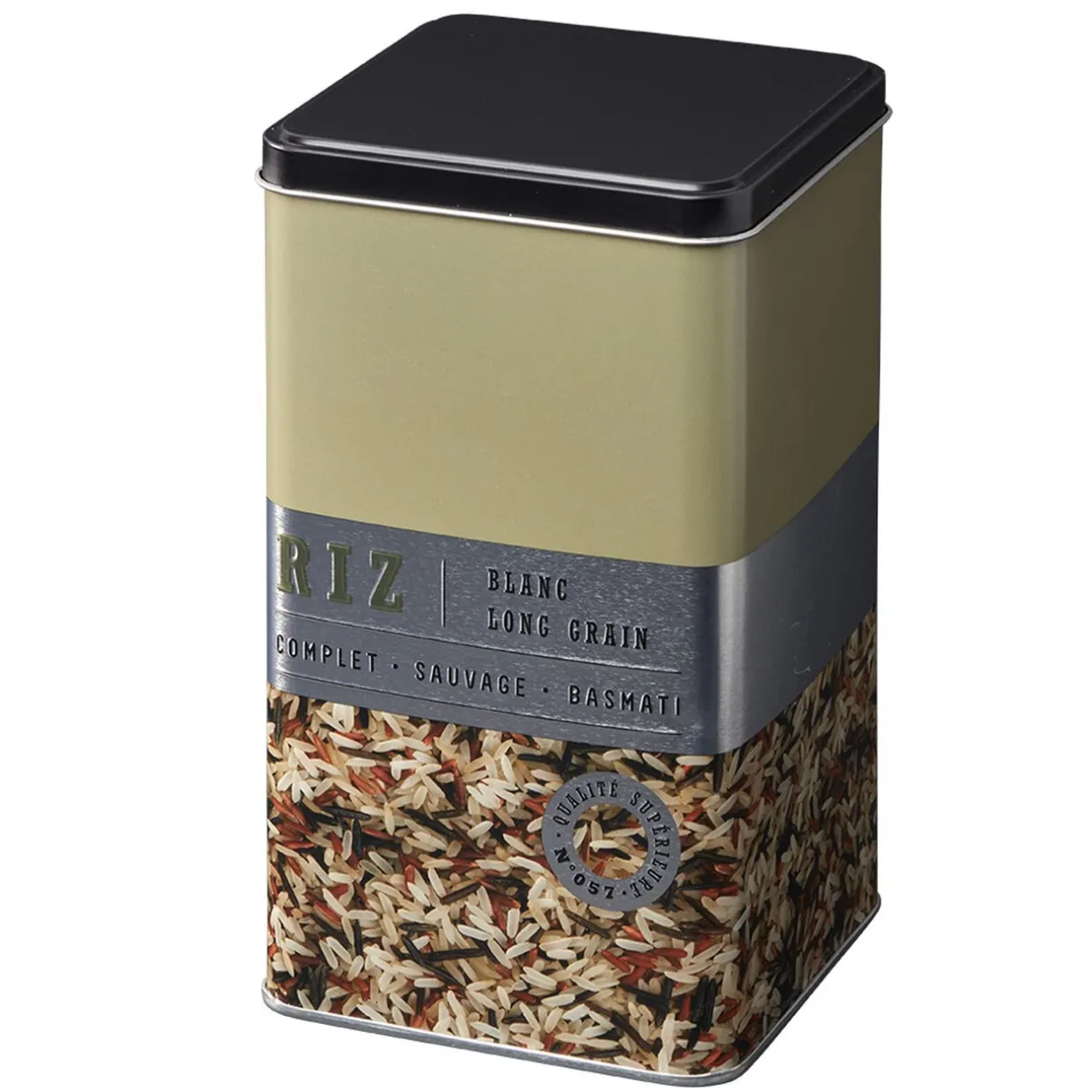 Boîte à riz carrée en métal décorée beige^Gifi Sale