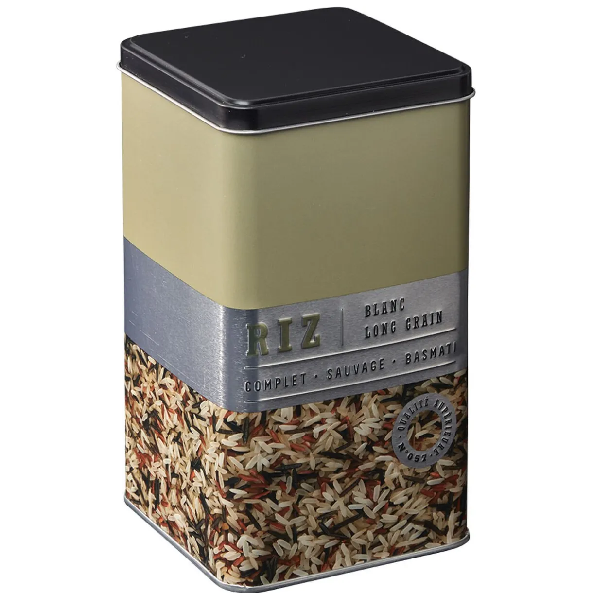 Boîte à riz carrée en métal décorée beige^Gifi Sale