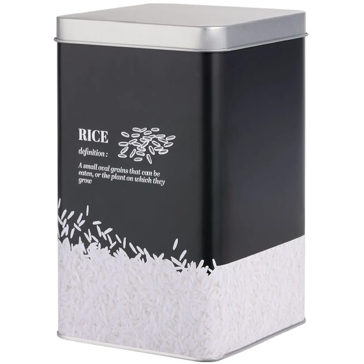 Boîte à riz en métal noir et gris design rice - 10,7x10,7xH.17,5cm^Gifi Sale