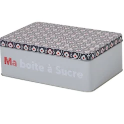Boîte à sucre rectangulaire grise design carreaux de ciment^Gifi Discount